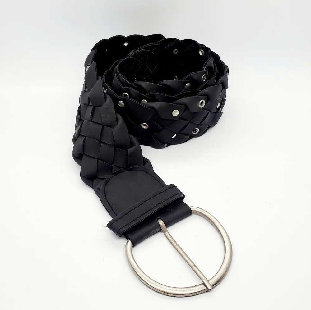 Black Braided Silver Studded Accent Belt